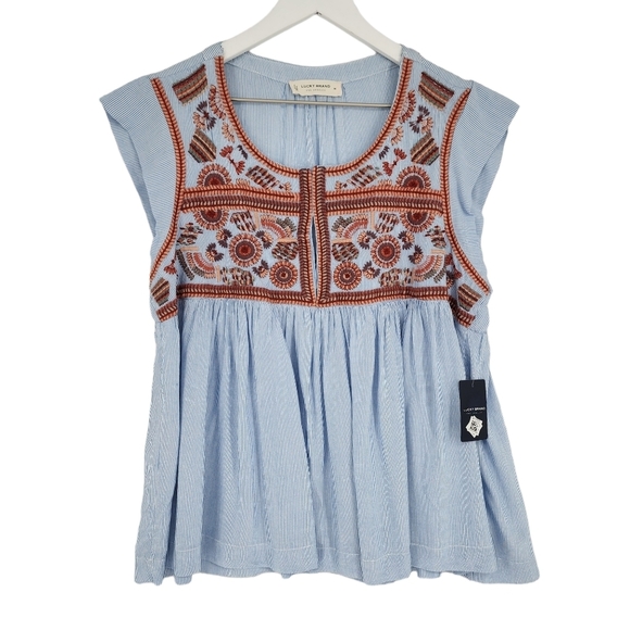 Lucky Brand Tops - Lucky Brand Embroidered Boho Flutter Sleeve Top